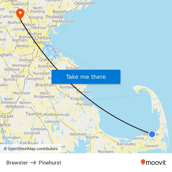 Brewster to Pinehurst map