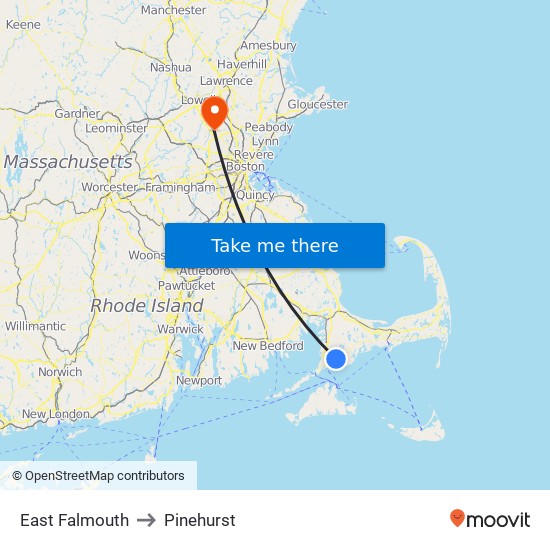 East Falmouth to Pinehurst map