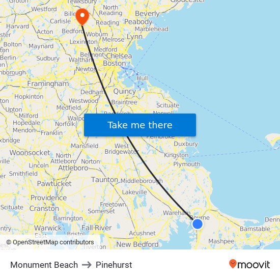 Monument Beach to Pinehurst map