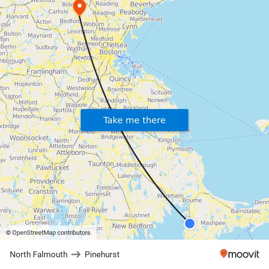 North Falmouth to Pinehurst map