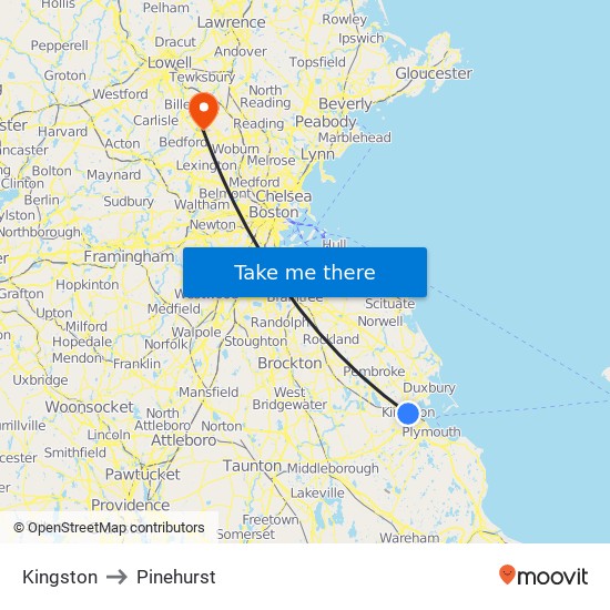 Kingston to Pinehurst map