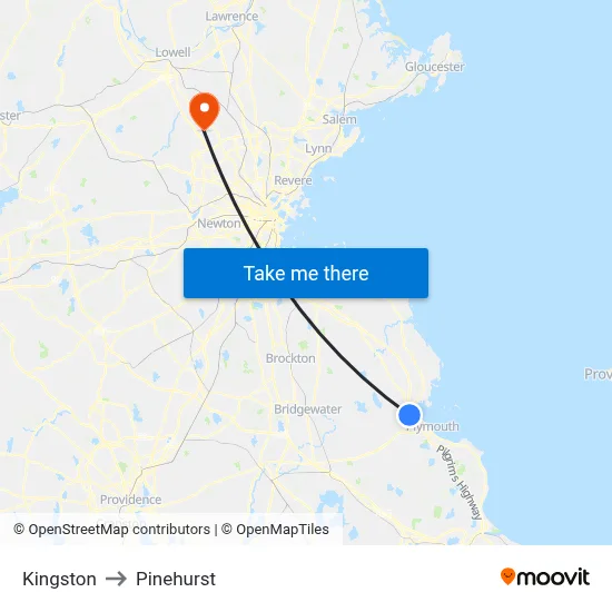 Kingston to Pinehurst map
