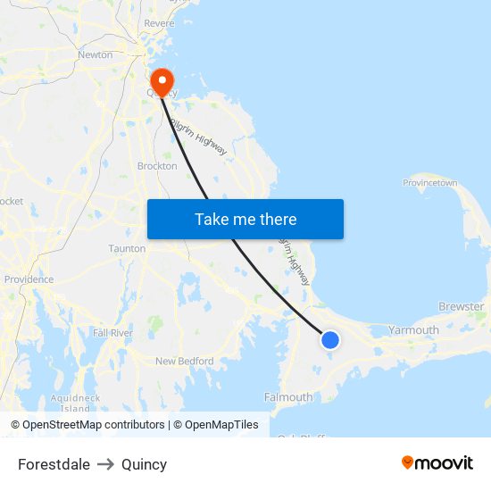 Forestdale to Quincy map