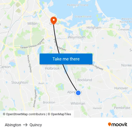 Abington to Quincy map