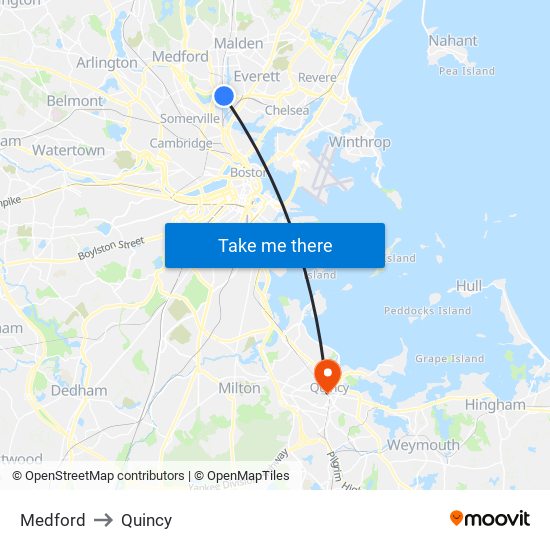 Medford to Quincy map