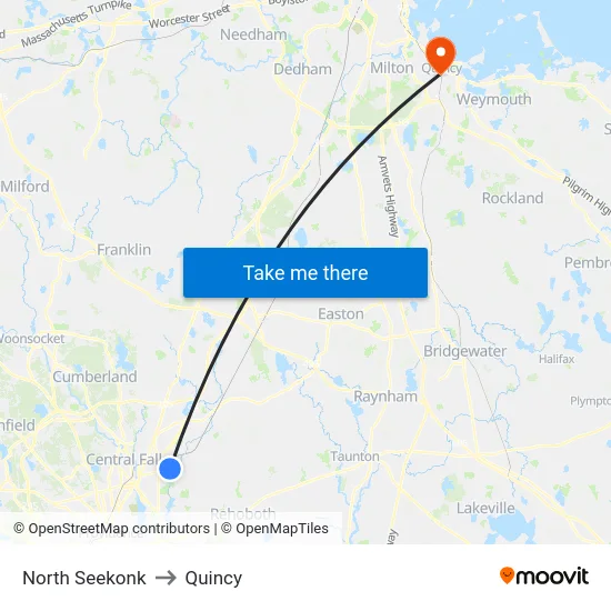 North Seekonk to Quincy map