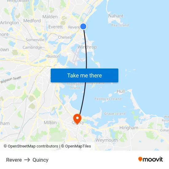 Revere to Quincy map