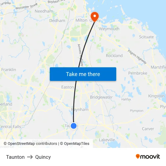 Taunton to Quincy map