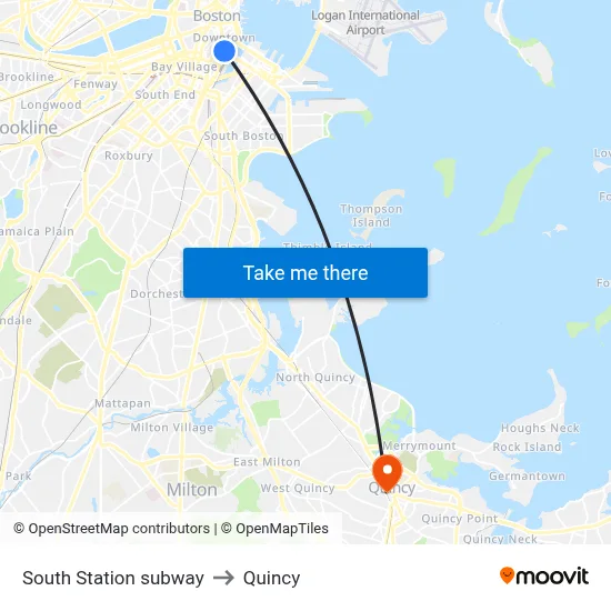 South Station subway to Quincy map