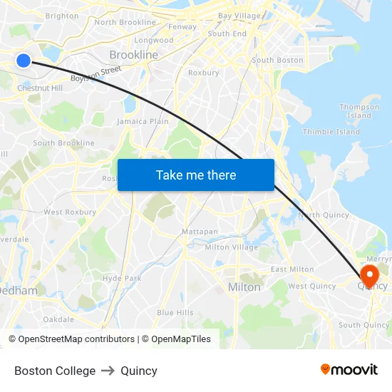 Boston College to Quincy map