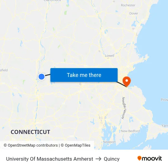University Of Massachusetts Amherst to Quincy map