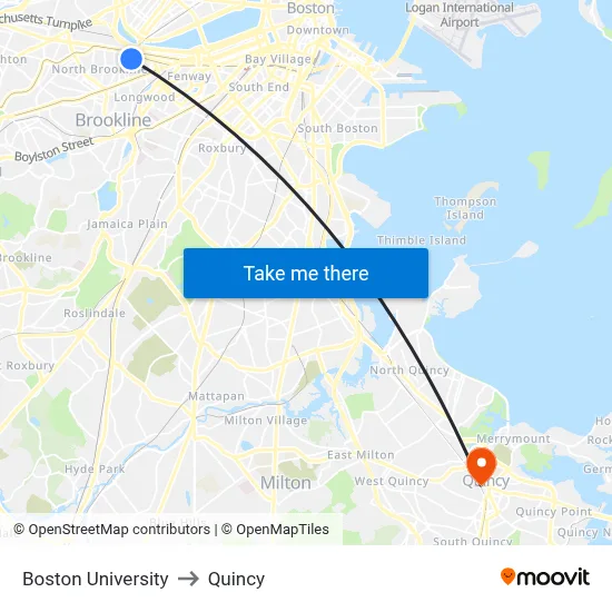 Boston University to Quincy map