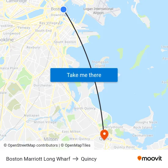 Boston Marriott Long Wharf to Quincy map