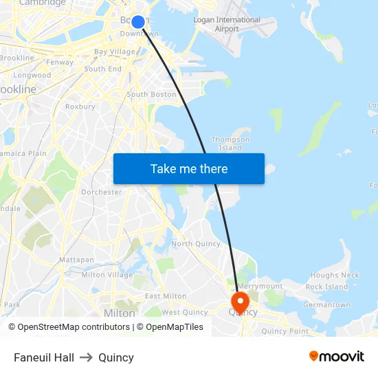 Faneuil Hall to Quincy map