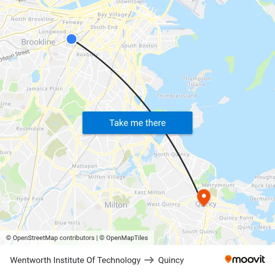 Wentworth Institute Of Technology to Quincy map