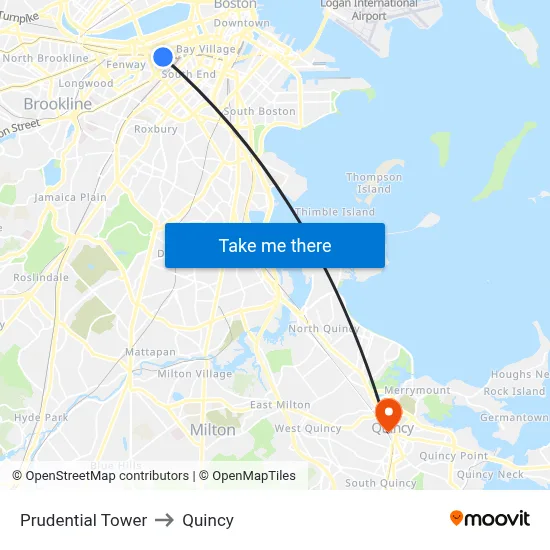 Prudential Tower to Quincy map