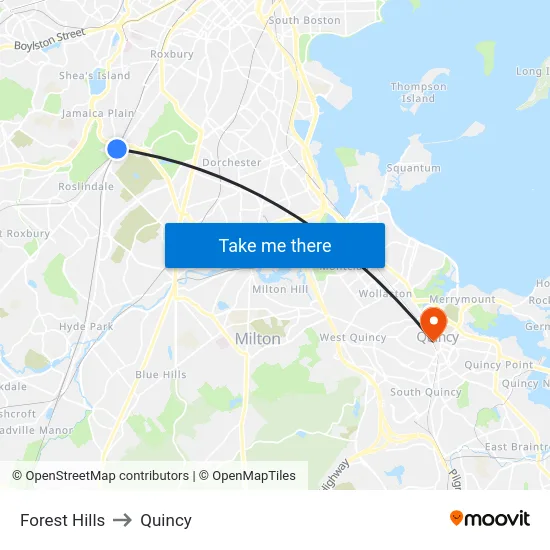 Forest Hills to Quincy map