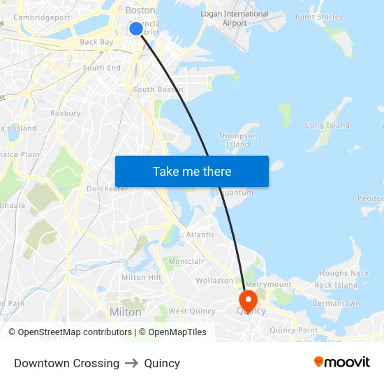 Downtown Crossing to Quincy map