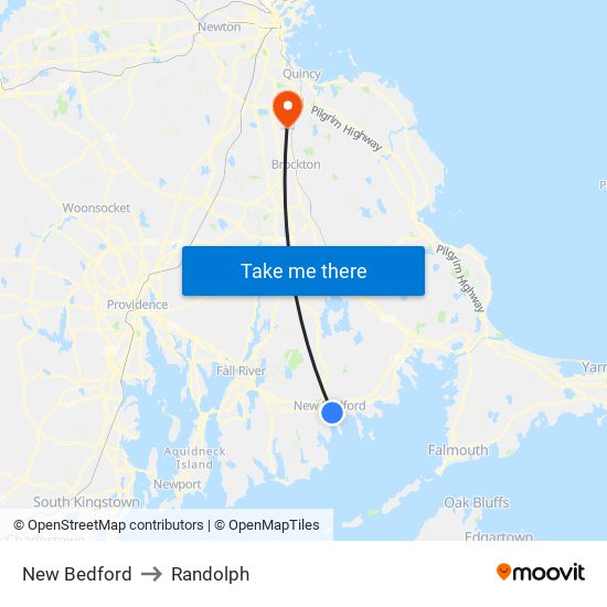 New Bedford to Randolph map