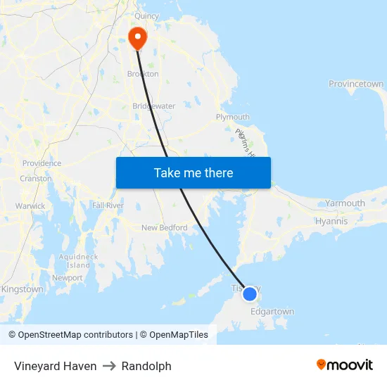 Vineyard Haven to Randolph map