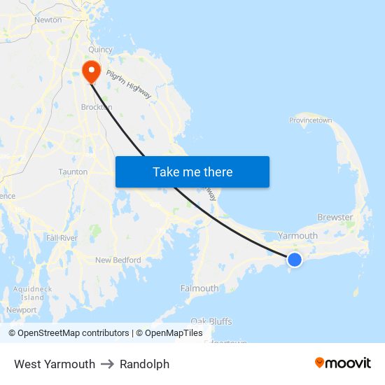 West Yarmouth to Randolph map