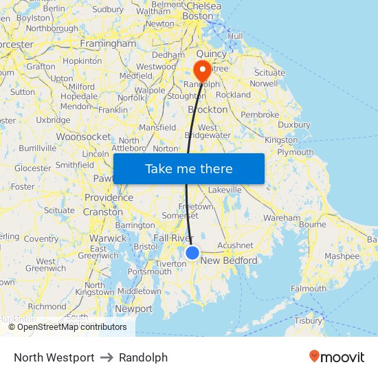 North Westport to Randolph map