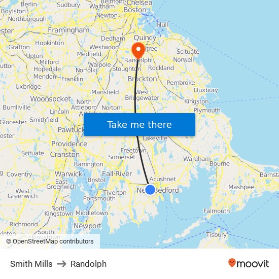 Smith Mills to Randolph map