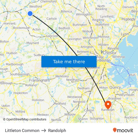 Littleton Common to Randolph map