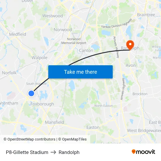 P8-Gillette Stadium to Randolph map