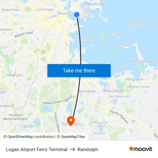 Logan Airport Ferry Terminal to Randolph map