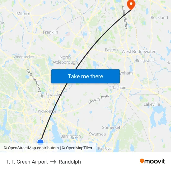 T. F. Green Airport to Randolph map