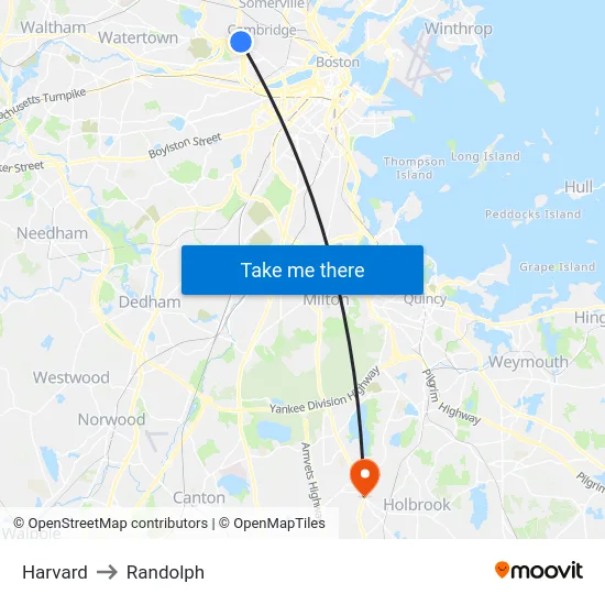 Harvard to Randolph map
