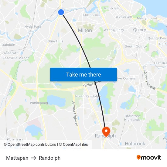 Mattapan to Randolph map