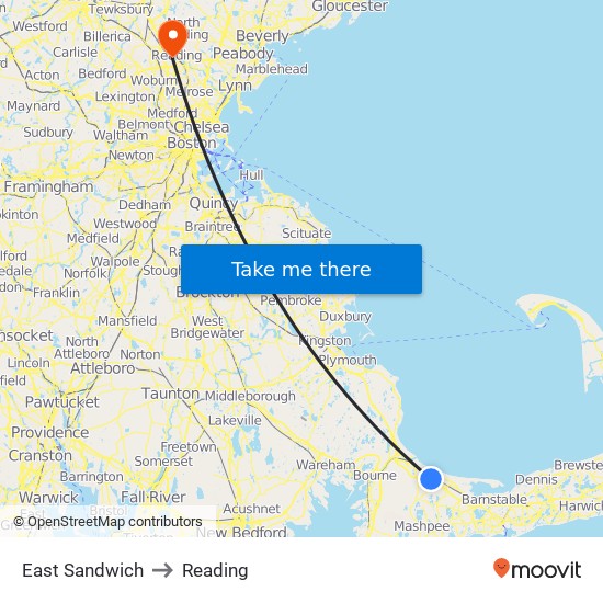 East Sandwich to Reading map