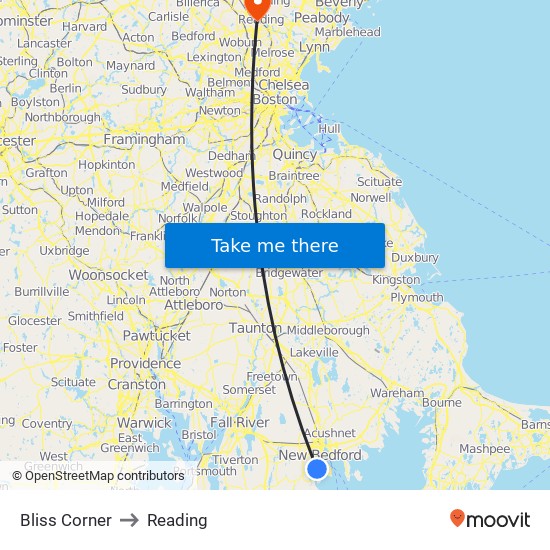 Bliss Corner to Reading map