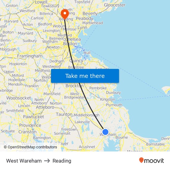 West Wareham to Reading map