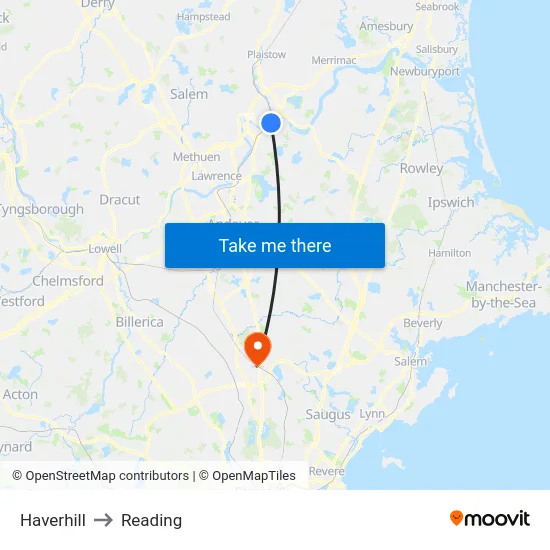 Haverhill to Reading map