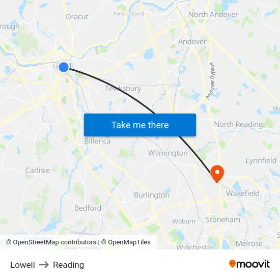 Lowell to Reading map