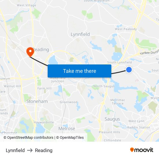 Lynnfield to Reading map