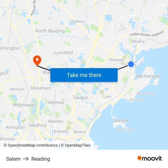 Salem to Reading map