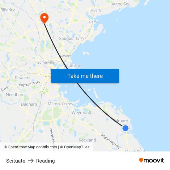 Scituate to Reading map