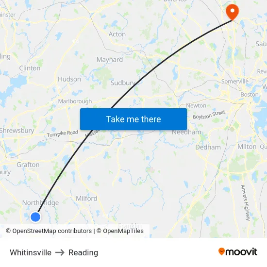 Whitinsville to Reading map