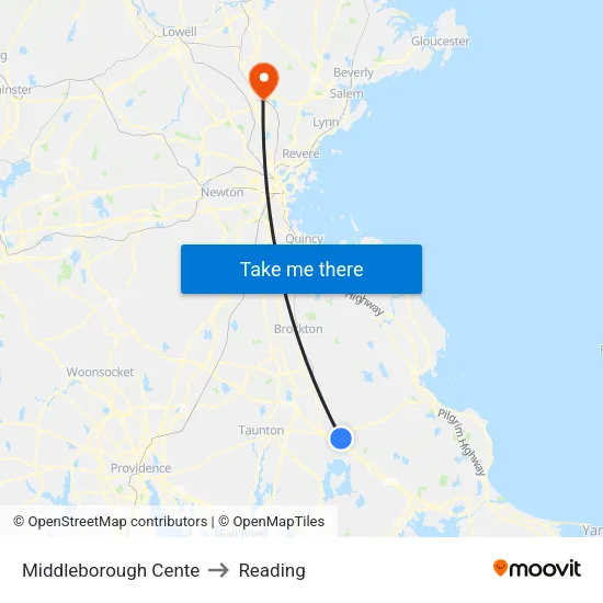 Middleborough Cente to Reading map