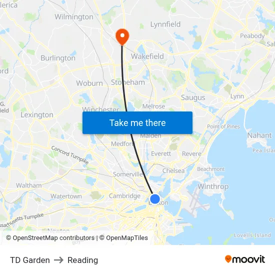 TD Garden to Reading map