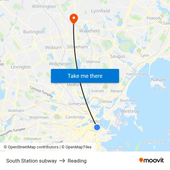 South Station subway to Reading map