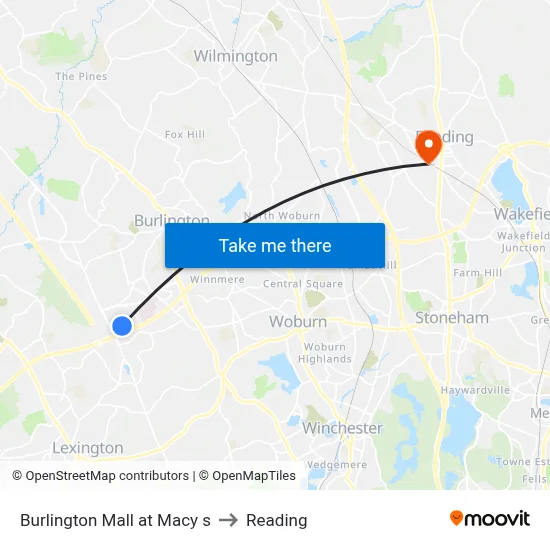 Burlington Mall at Macy s to Reading map
