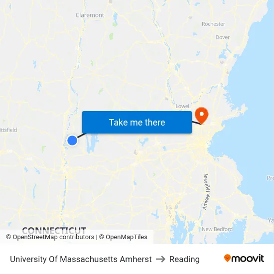 University Of Massachusetts Amherst to Reading map