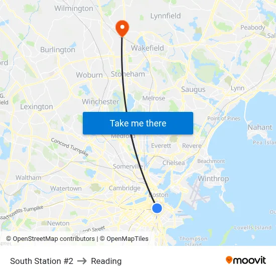 South Station #2 to Reading map