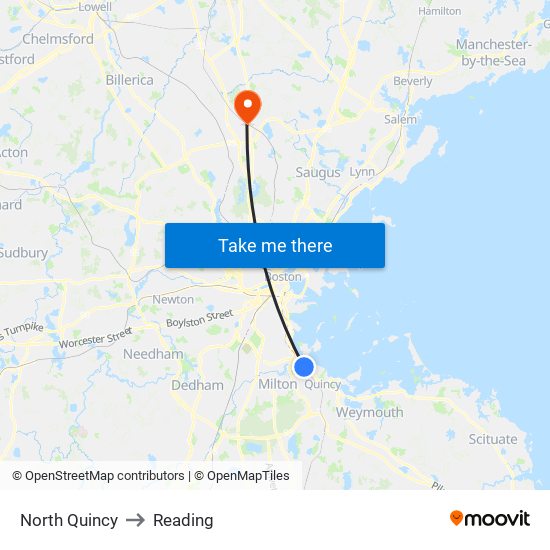 North Quincy to Reading map