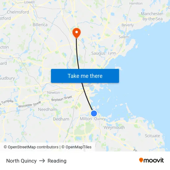 North Quincy to Reading map